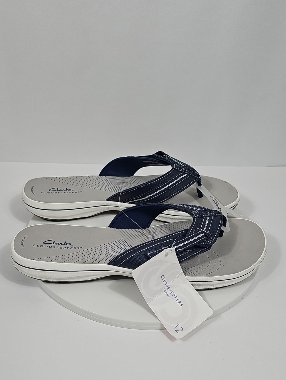 Clarks Cloudsteppers Brinkley Jazz Flip Flop Sandals Cushion Soft Navy 12 NWT - Picture 5 of 13